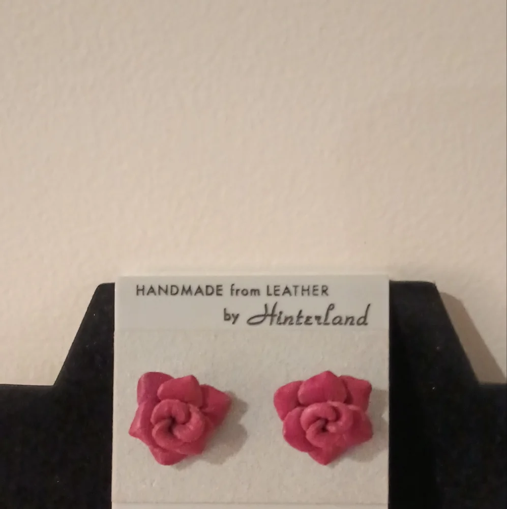 Handcrafted Leather Rose Earrings - Picture 5 of 16